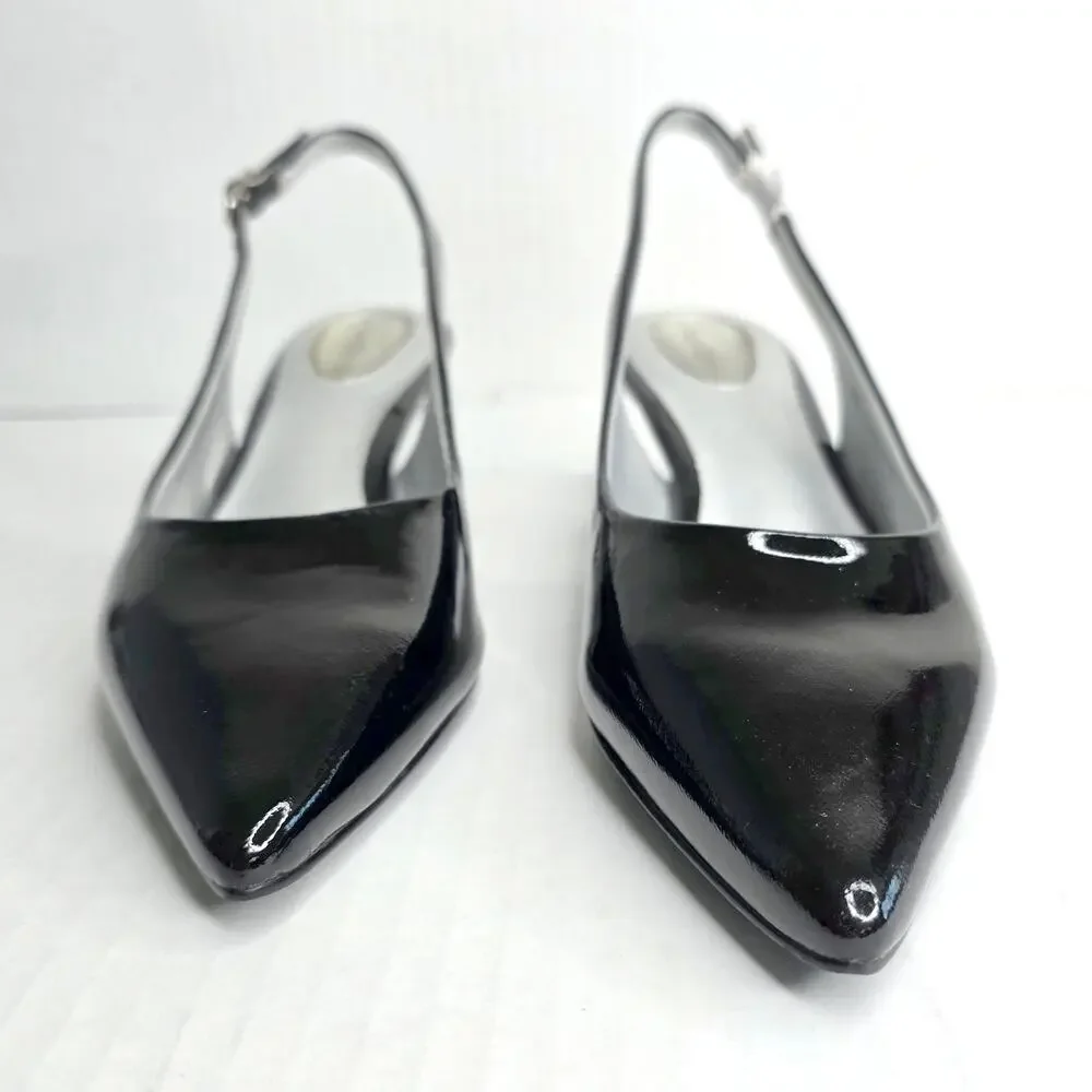 Trotters Black Patent Slingback Kitten Heels Size 6 W Pointed Toe Pumps Office - Picture 6 of 13